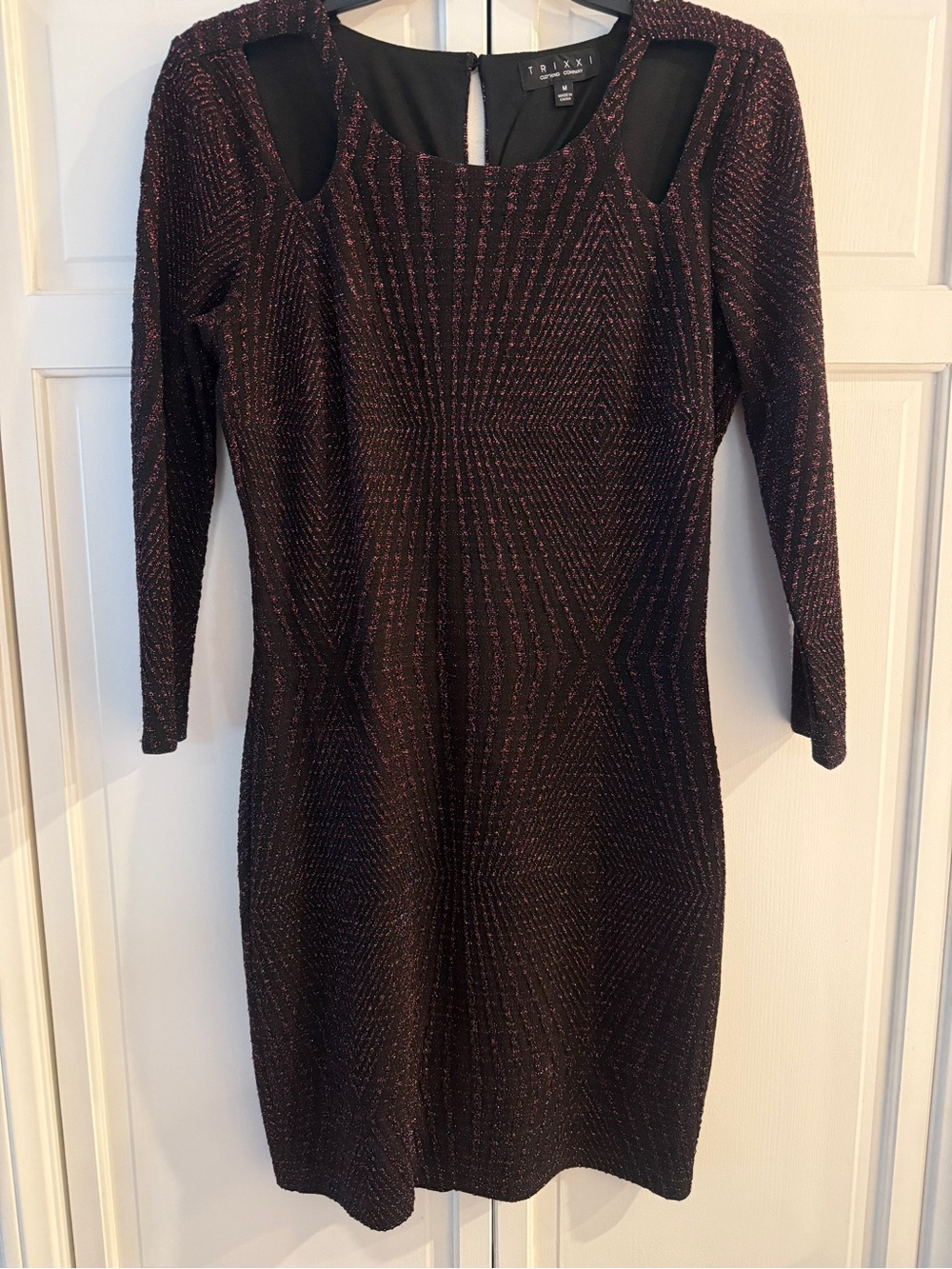 Trixxi 3/4 Sleeve Dress - Black with Shimmery Rose Details, NWOT